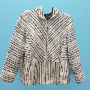 Chico's Striped Tweed‎ Lined Jacket Size 16/18 or 3 Cream with Black and Tan
